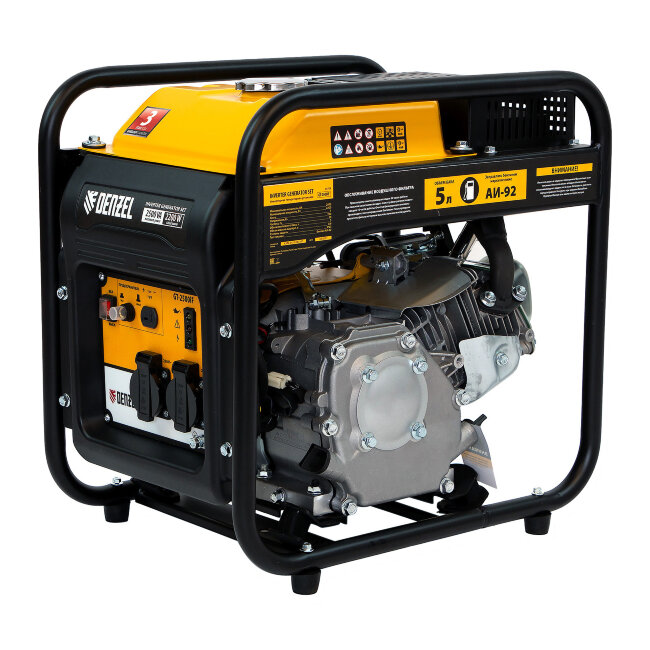 Генератор инверторный GT-2500iF, 2.5 кВт, 230 В, бак 5 л, открытый корпус, ручной старт Denzel в Санкт-Петербурге