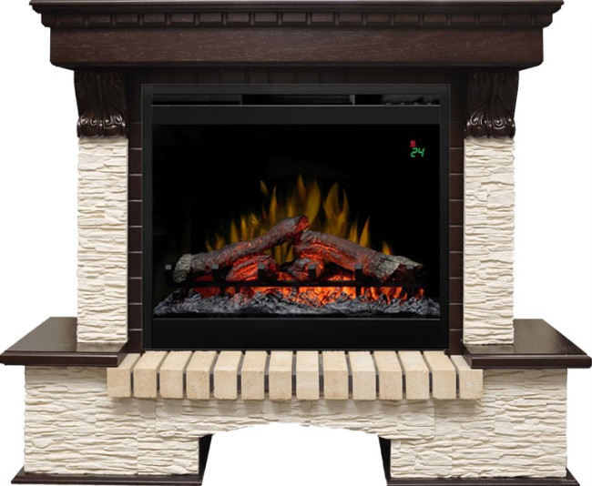 Каминокомплект Pierre Luxe угловой - Темный дуб / Сланец мелкий с очагом Symphony 26'' DF2624L-INT в Санкт-Петербурге