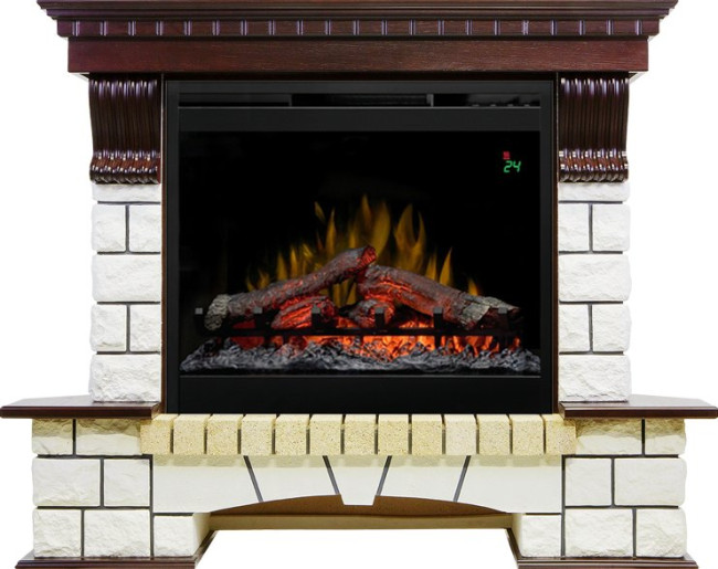 Каминокомплект Pierre Luxe угловой - Темный дуб / Белый с очагом Symphony 26'' DF2624L-INT в Санкт-Петербурге