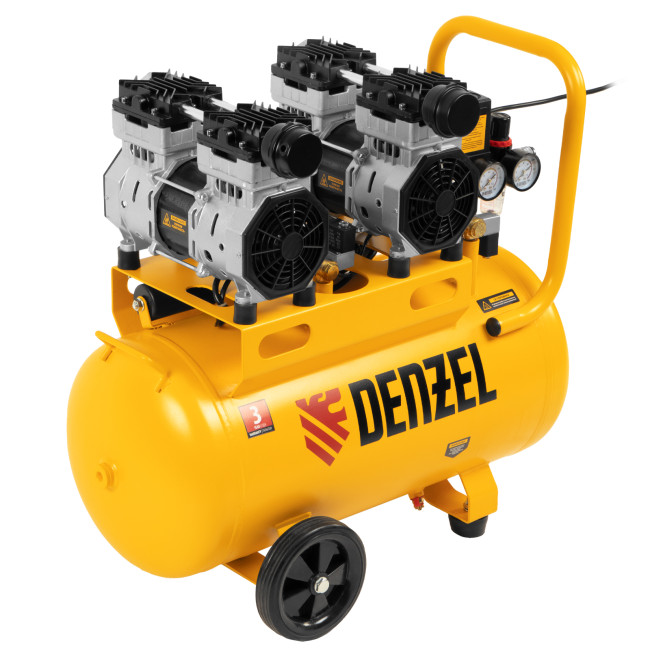 Компрессор безмасляный, малошумный DLS 1500/50, 1500 ВТ, 2x750, 50 л, 260 л/мин Denzel в Санкт-Петербурге