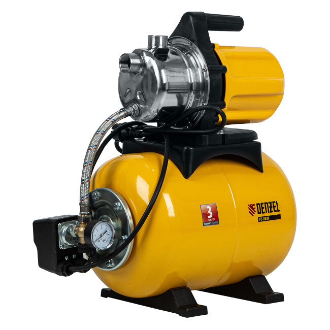 Насосная станция PS800X, 800 Вт, 3200 л/ч, ресивер 24 л, подъем 38 м, нержавейка Denzel в Санкт-Петербурге