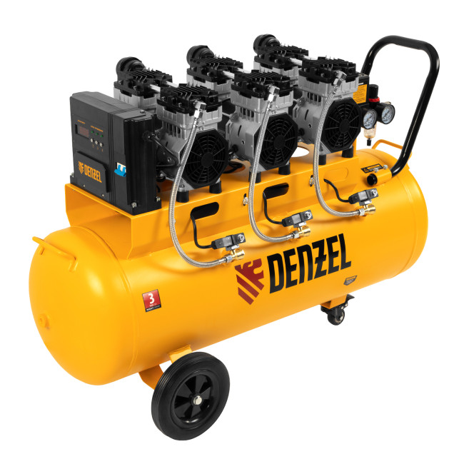 Компрессор безмасляный, малошумный  DLS 2250/100, 2250 Вт, 3x750, 100 л, 410 л/мин блок управления/ Denzel в Санкт-Петербурге