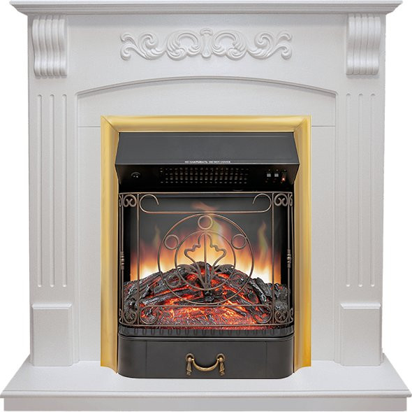 Каминокомплект Sorrento угловой - Белый дуб с очагом Majestic FX Brass в Санкт-Петербурге