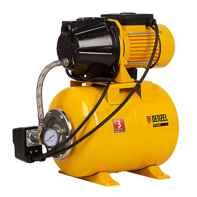 Насосная станция PS1100С, 1100 Вт, 4500 л/ч, ресивер 24 л, подъем 46 м, чугун Denzel в Санкт-Петербурге