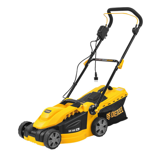 Газонокосилка электрическая GM-1600, 1600 Вт, ширина 36 см, 3 уровя, травосборник 35 л. Denzel в Санкт-Петербурге