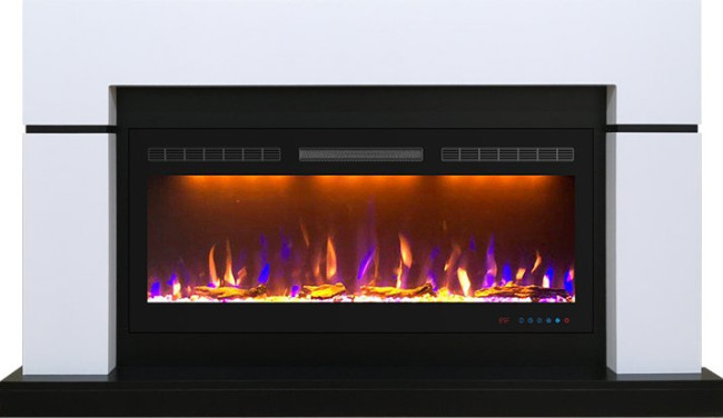 Каминокомплект Lindos - Белый с черным (Ширина 1470мм) с очагом Crystal 40 RF в Санкт-Петербурге