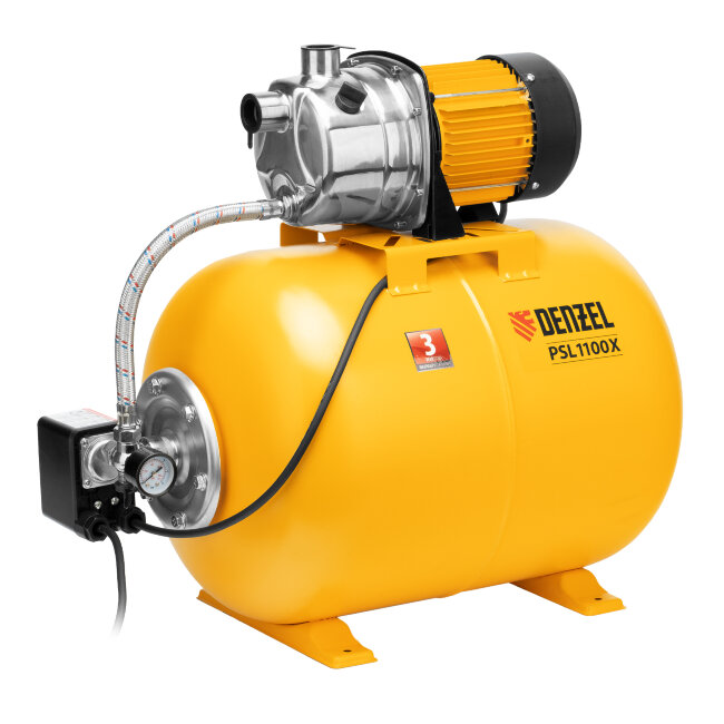 Насосная станция PSL1100X, 1100 Вт, 3600 л/ч, ресивер 50 л, подъем 45 м, нержавейка Denzel в Санкт-Петербурге